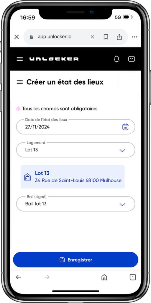 Capture d'écran d'une plateforme pour faire sa gestion locative - état des lieux
