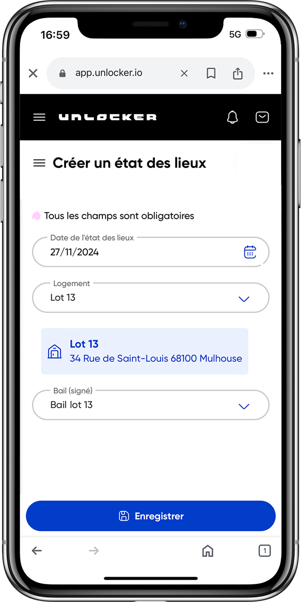 Capture d'écran d'une plateforme pour faire sa gestion locative - état des lieux