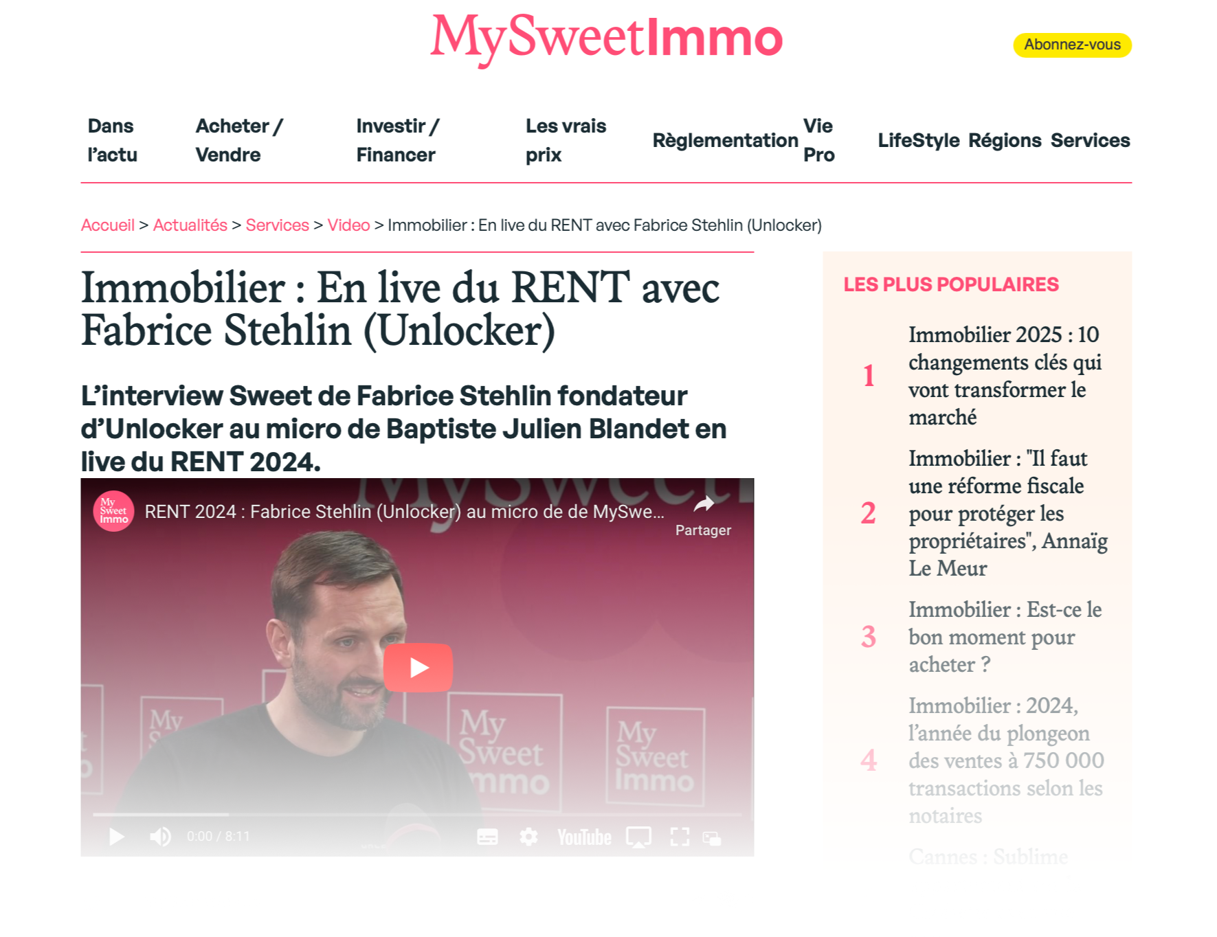 Capture d'écran interview MySweetImmo